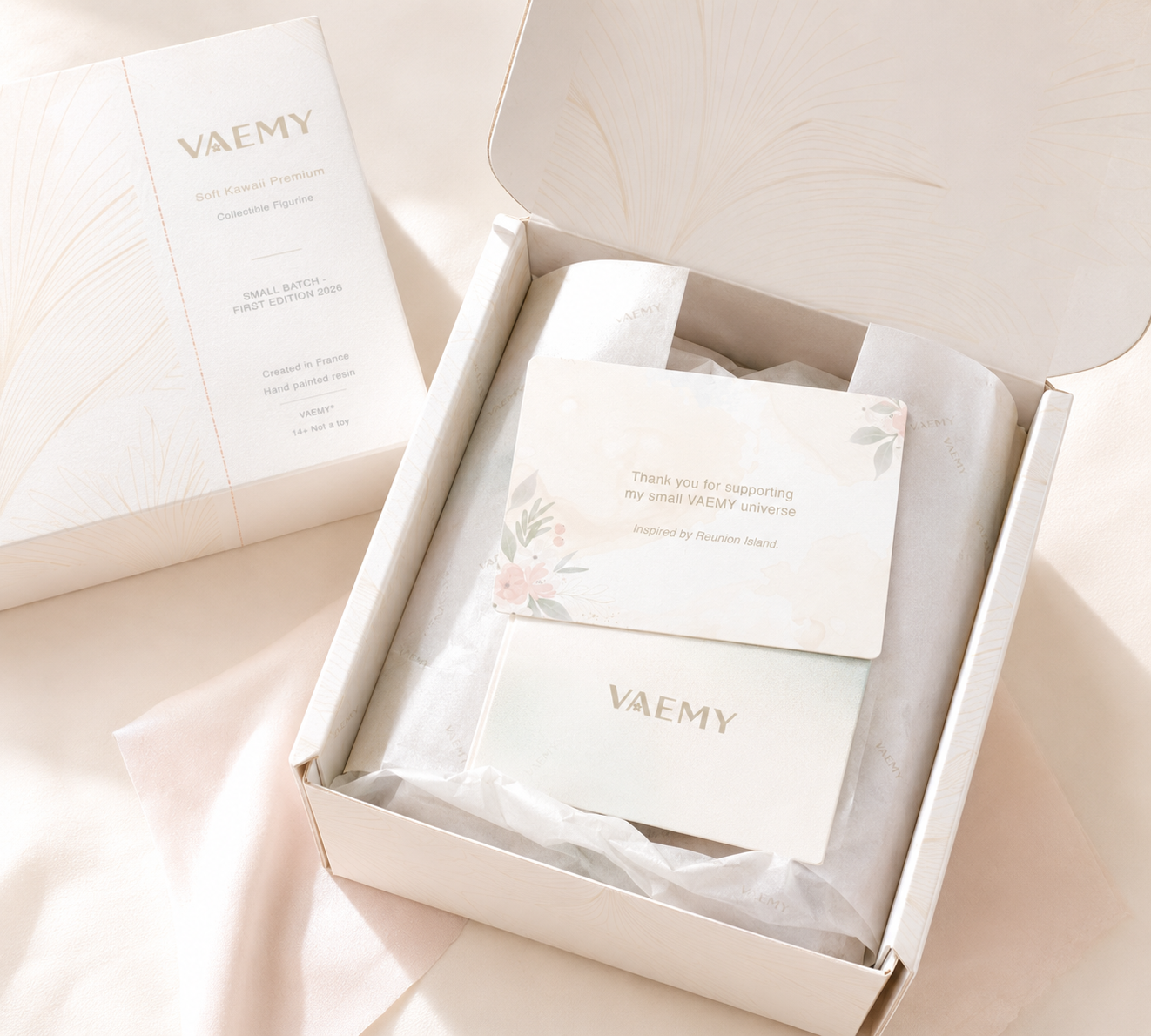 Packaging de figurine design minimaliste et premium